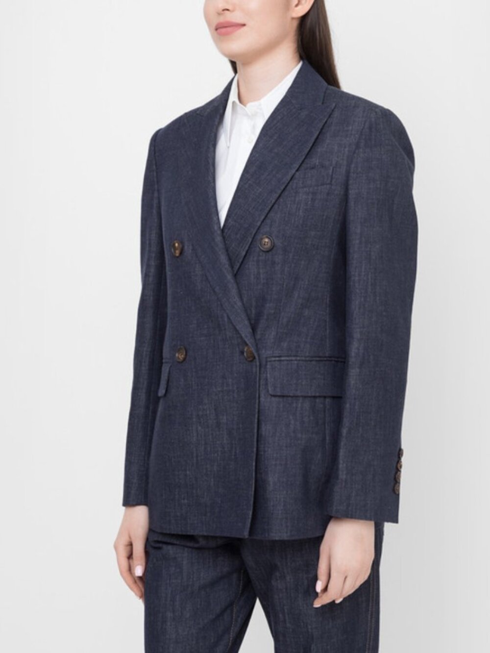 $3300 Brunello Cucinelli Blue Denim Double Breasted Blazer Jacket size IT 42/6